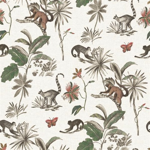 Botanicals & Lemurs Peel and Stick Wallpaper