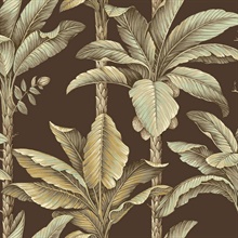 Breeza Chocolate Tropical Leaf Stripe Wallpaper