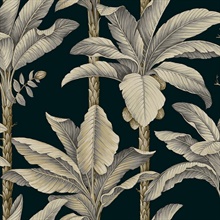 Breeza Midnight Tropical Leaf Stripe Wallpaper