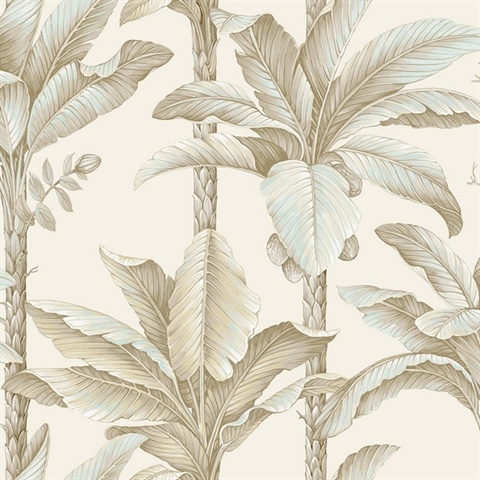 Breeza Oat Tropical Leaf Stripe Wallpaper