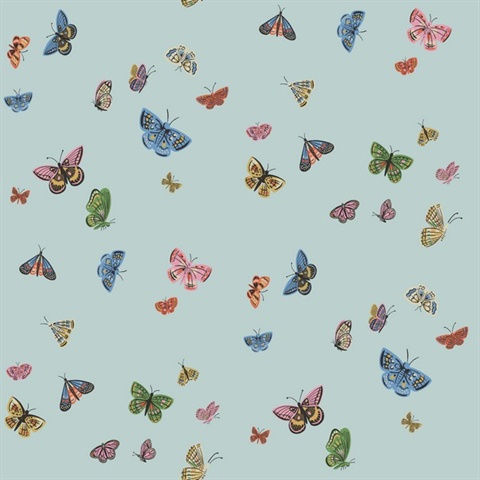 Butterfly House Light Blue Wallpaper