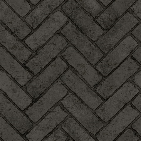 Canelle Black Brick Herringbone Wallpaper