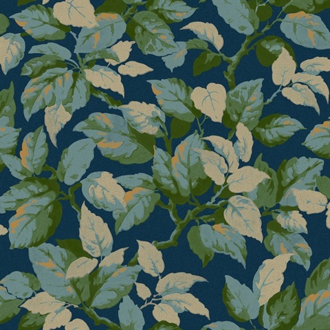 Canopy Navy Leaf Wallpaper