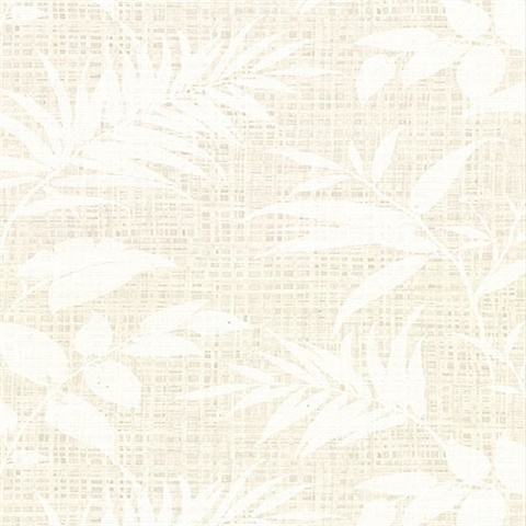 Chandler White Botanical Faux Grasscloth Vinyl Wallpaper