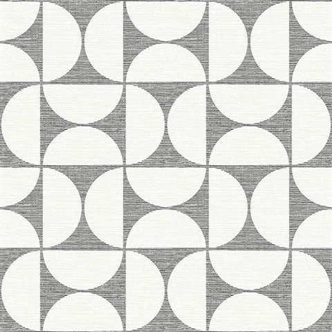 Deedee Black Geometric Faux Grasscloth Wallpaper