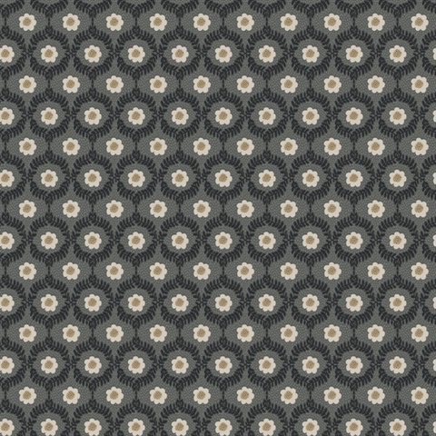 Emma Black Floral Medallion Wallpaper