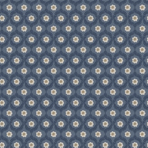 Emma Navy Floral Medallion Wallpaper