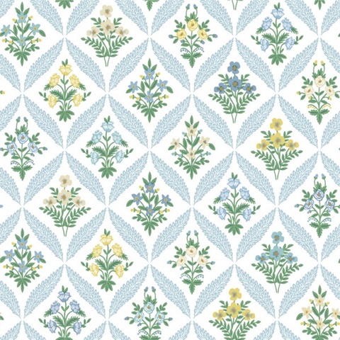 Estee Garden Blue Floral Damask Wallpaper