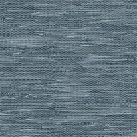 Exhale Indigo Woven Faux Grasscloth Wallpaper