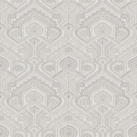 4074-26612 | Fernback Grey Ornate Damask Floral & Leaf Wallpaper