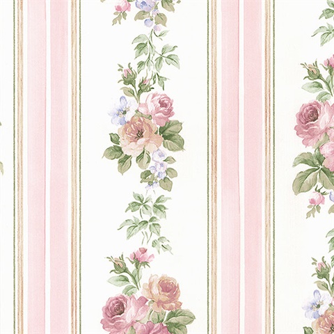 1960s Floral Stripe Vintage Wallpaper  Hannahs Treasures Vintage Wallpaper