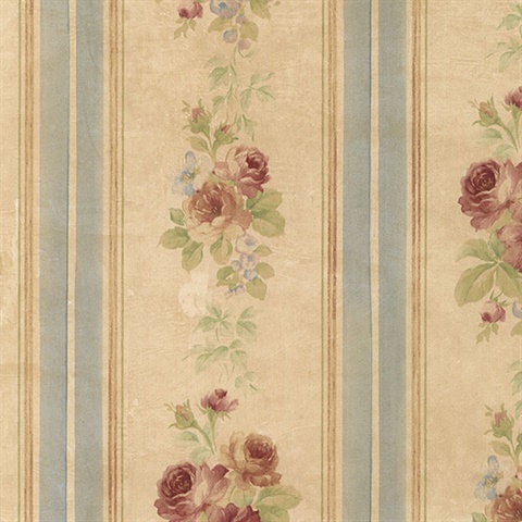 AST3785  Delisa Red Floral Stripe Wallpaper  by A Street Prints
