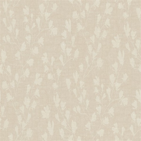 FS72011 | Floral Taupe Trail Motif Textured Linen Wallpaper