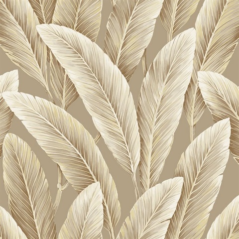 Foliage Tan Large Leaf Wallpaper