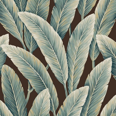 Foliage Verdigris Large Leaf Wallpaper