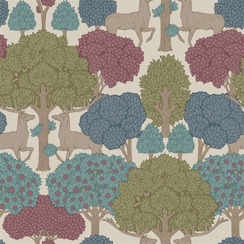 Forest of Arden Merlot Deer Wallpaper