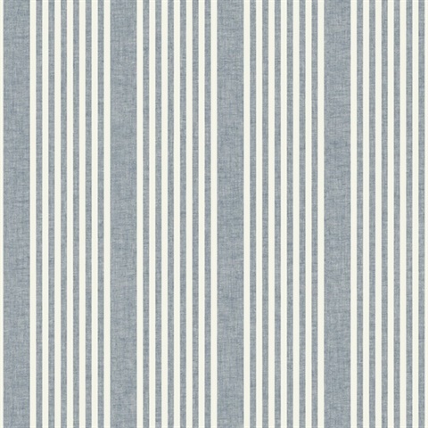 French Navy Blue Linen Stripe Wallpaper