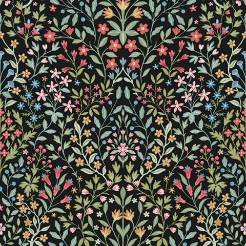 Garden Black & Multicolor Terrace Wallpaper