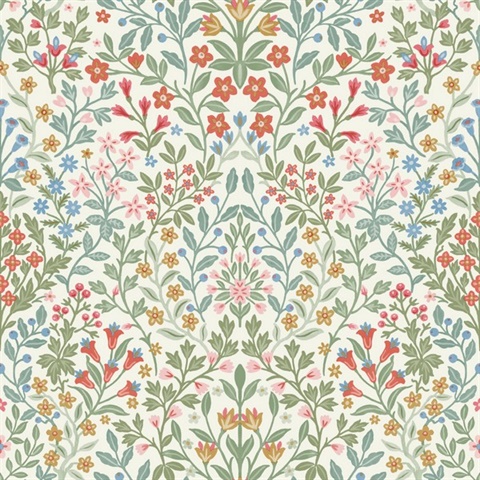 Garden White & Multicolor Terrace Wallpaper