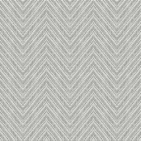 Glynn Grey Textured Faux Basket Weave Chevron Wallpaper