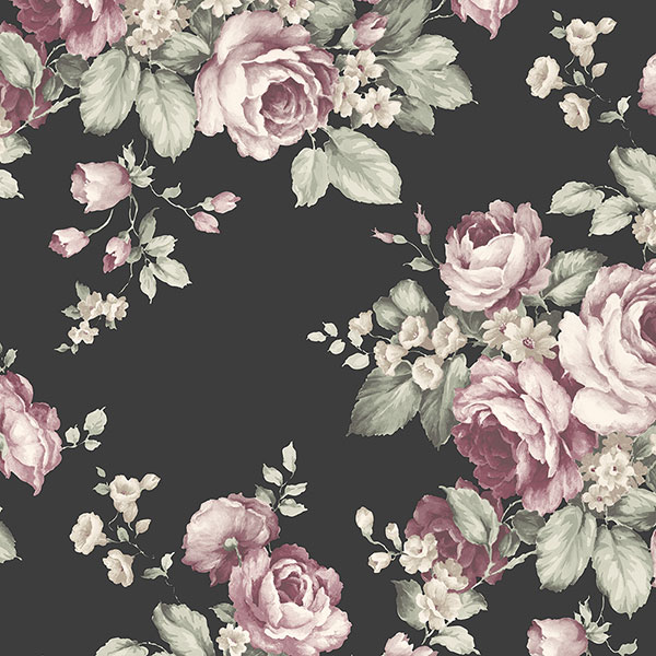 Grand Floral Black, Pink \u0026 Green Wallpaper
