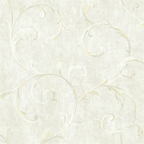 Grey & Brown Commercial Impressionist Scroll Wallpaper