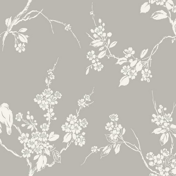 SS2588 l Grey & White Imperial Floral Blossoms Branch Prepasted Wallpaper