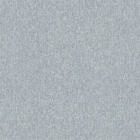 Herringbone Blue Faux Tweed Wallpaper