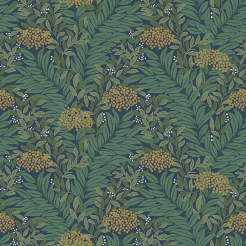 Highgrove Navy Leaf Wallpaper