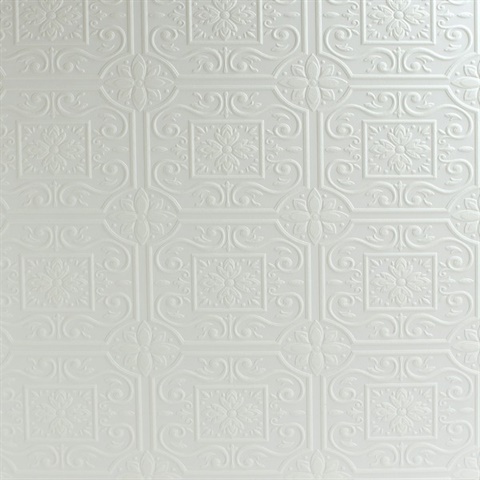 Ibold White Tin Ceiling Scroll Paintable Wallpaper