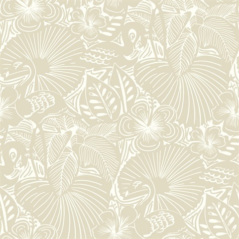 Idalia Beige Floral Flamingo Wallpaper