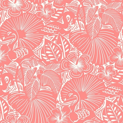 Idalia Coral Floral Flamingo Wallpaper