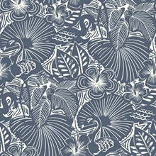 Idalia Navy Blue Floral Flamingo Wallpaper