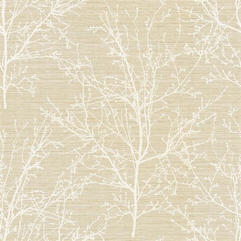 Kenai Natural Tan Silhouette Tree Branches Wallpaper