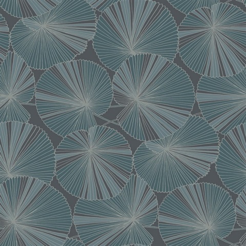 Layered Deep Blue Lily Pads Wallpaper