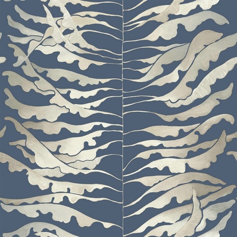 Leaf Column Navy Blue Wallpaper