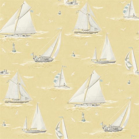 Leeward Yellow Sailboat Watercolor Paint Nautical Wallpaper