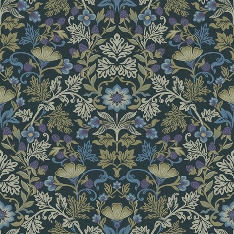 Lila Periwinkle Strawberry Floral Wallpaper