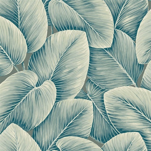 Lush Leaf Crystal Teal Wallpaper