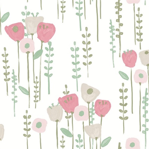 Mabel Pink Floral Field Wallpaper