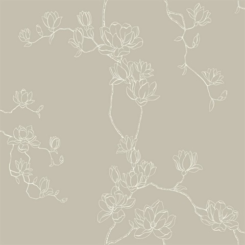 Magnolia Taupe Branches Wallpaper