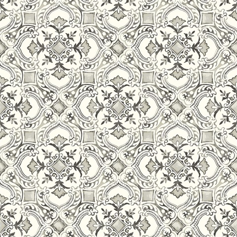 Marjoram Black Floral Tile Wallpaper