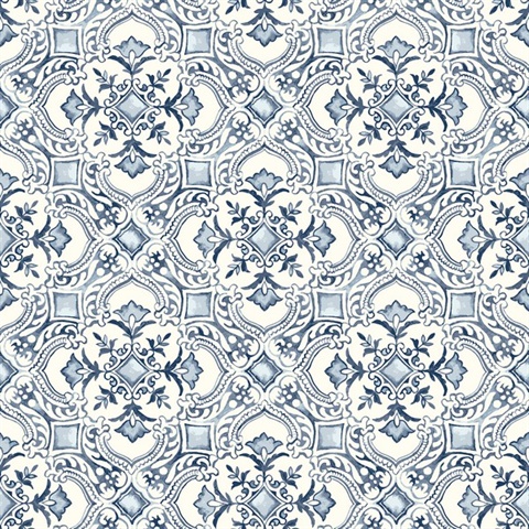 Marjoram Blue Floral Tile Wallpaper