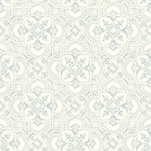 Marjoram Light Blue Floral Tile Wallpaper