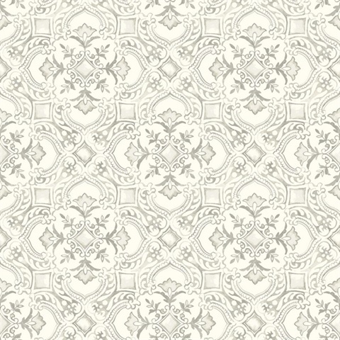 Marjoram Light Grey Floral Tile Wallpaper