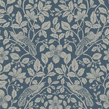 Marlow Dark Blue Bird Vine Wallpaper