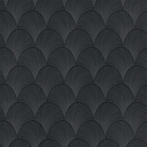 Metallic Black Scallop Textured Wallpaper