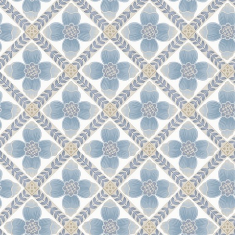 Mimi Blue Quilted Floral Peel & Stick Wallpaper