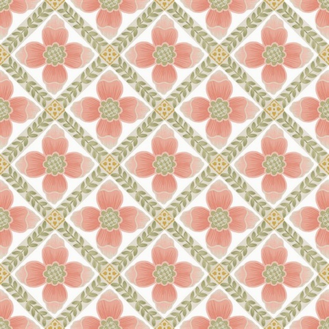 Mimi Coral Quilted Floral Peel & Stick Wallpaper