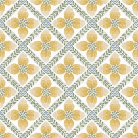 Mimi Yellow Quilted Floral Peel & Stick Wallpaper